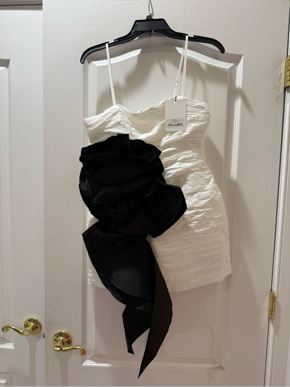 AJE Elegant White Ruched Camisole with Black Floral Accent